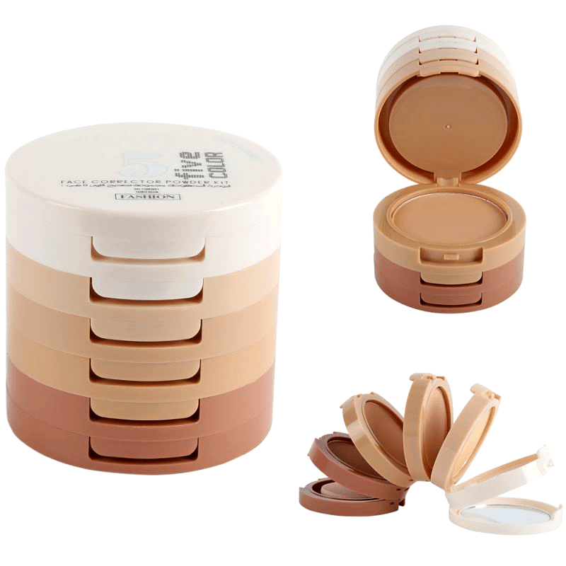 Concealer And Contour Powder with Five Colors in Five Layers, Brightens Skin Tone, Controls Oil, And Sets Makeup.