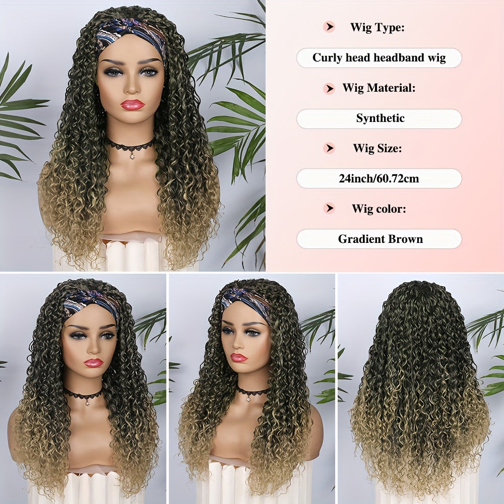 Ombre Blonde Curly Headband Wigs for Women Honey Blond Soft Hair Afro Curl Coily Synthetic Wig Headband Wigs for Mothers Day Gifts (Ombre Blonde)