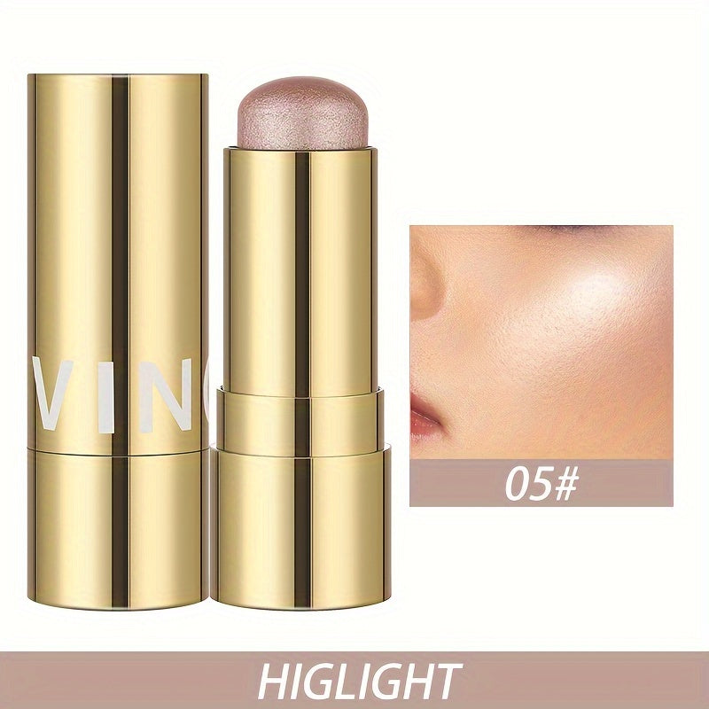 Multifunctional Highlighter Blush Stick - Brightening & Contouring Makeup Stick with Plant-Based Squalane, 3 Shades (Pink, Beige, Brown) for Cheeks, Lips, Eyes - Long-Lasting Shine, Easy Application, No Smudge, No Transfer, B
