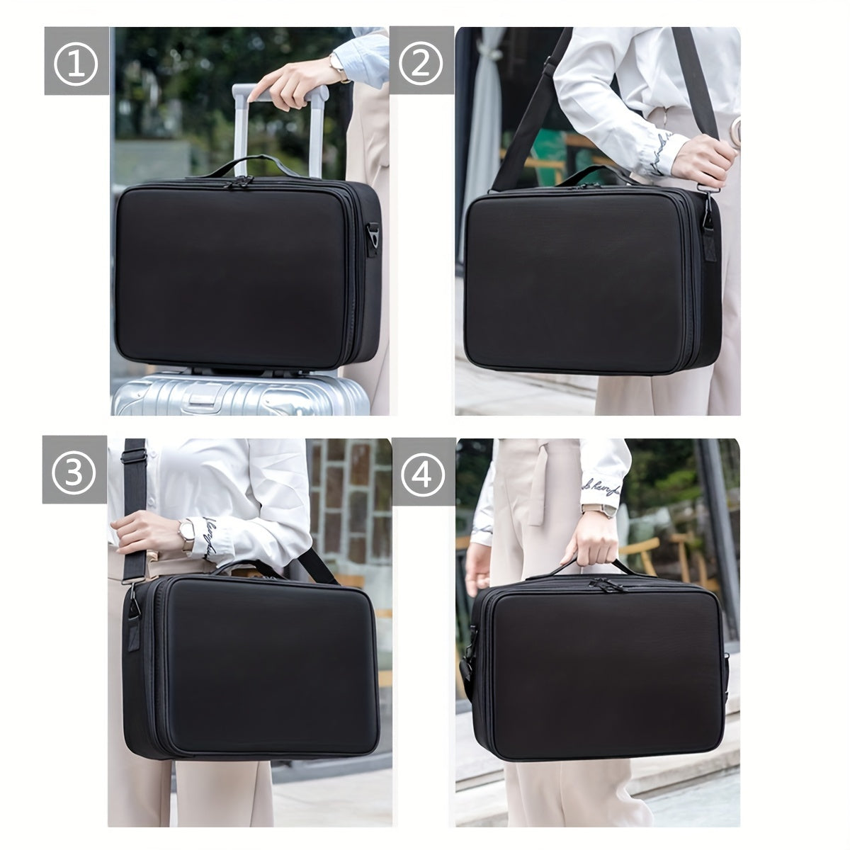 1pc Large Capacity Waterproof Cosmetic Organizer Case with Adjustable Compartments, Durable Detachable Makeup Brushes & Mirror Holder, Multiple Pockets for Travel, Professionals & Daily Use