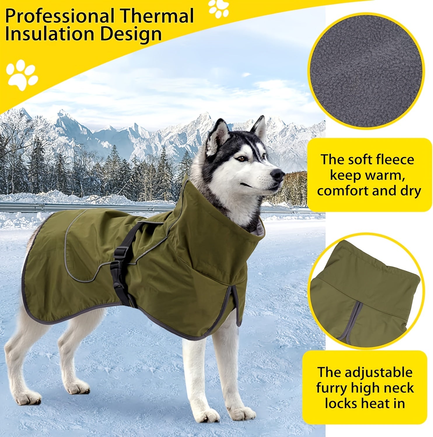 Double-Layer Winter Dog Jackets, Dog Coats For Large Dogs In Winter, Dog Raincoat - Waterproof Dog Clothes Christmas Gift