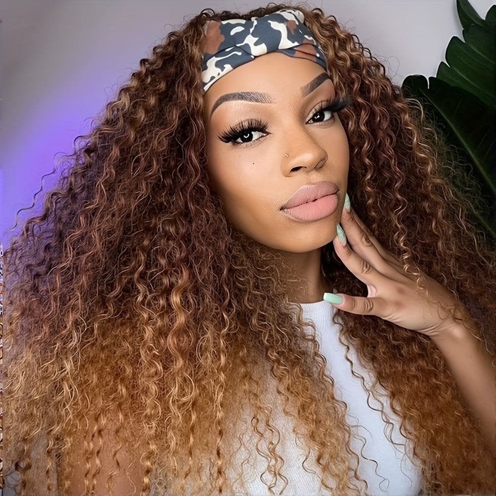 Ombre Blonde Curly Headband Wigs for Women Honey Blond Soft Hair Afro Curl Coily Synthetic Wig Headband Wigs for Mothers Day Gifts (Ombre Blonde)