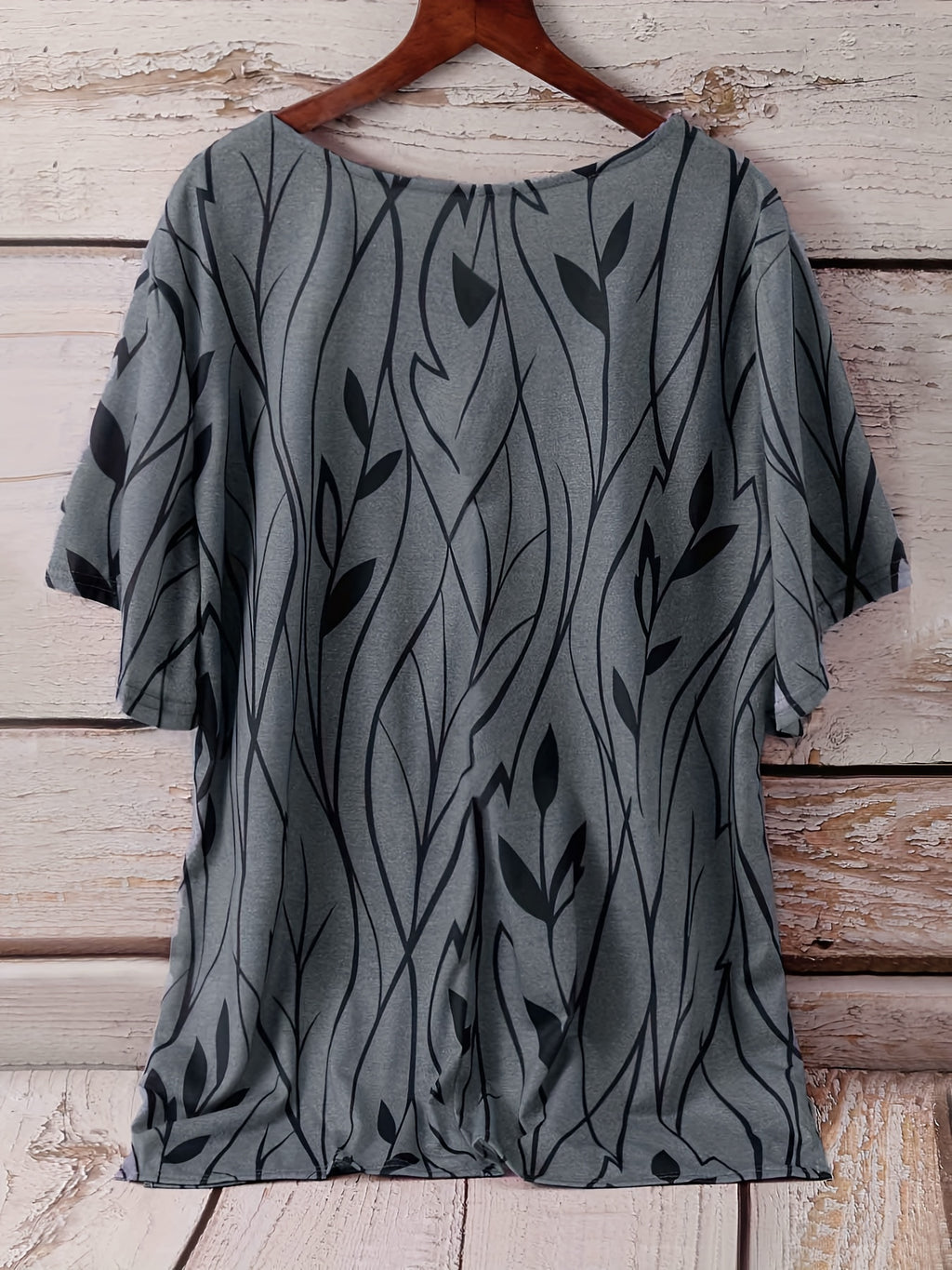 [Plus Size Elegant Floral Tee] Plus Size Elegant T-shirt, Women's Plus Casual Floral Print Round Neck Half Sleeve Tee