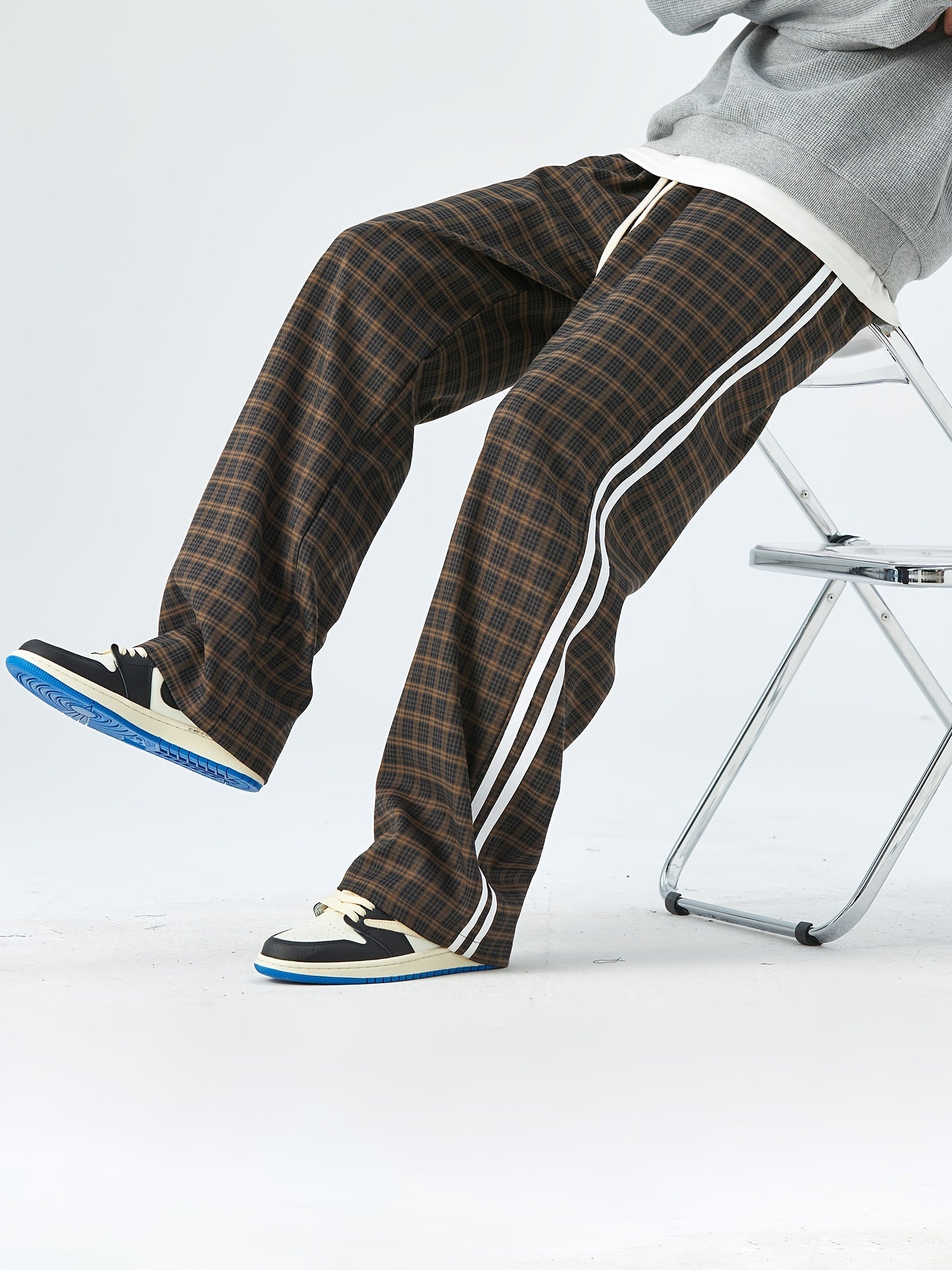 Men's Trendy Plaid Loose Pants For Spring/Fall