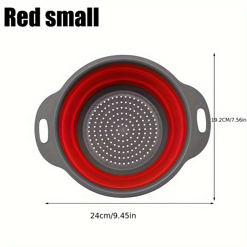 1/2 Set of Round Kitchen Draining Baskets, Foldable Funnel - Includes One Large And One Small, Perfect for Draining Pasta, Vegetables, And Fruits (Green, Red, Blue)