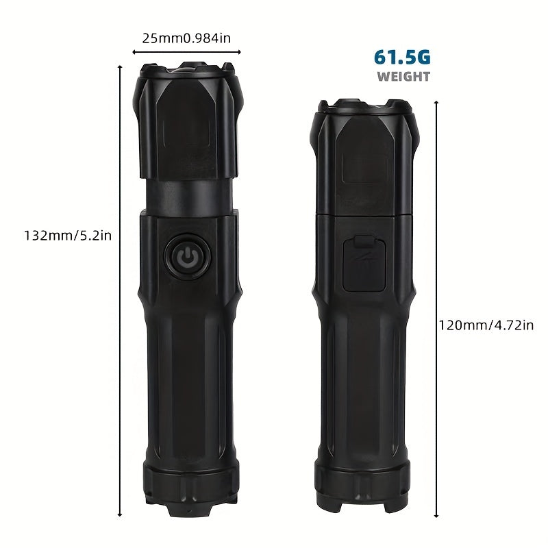Baihuibri Flashlight, Powerful Variable Focus Multifunctional Portable, Telescopic Zoom Light Rechargeable, Suitable for Outdoor Lighting Work Exploration Hiking, 1 pc