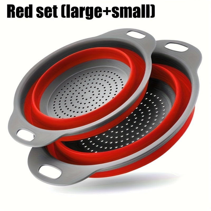 1/2 Set of Round Kitchen Draining Baskets, Foldable Funnel - Includes One Large And One Small, Perfect for Draining Pasta, Vegetables, And Fruits (Green, Red, Blue)
