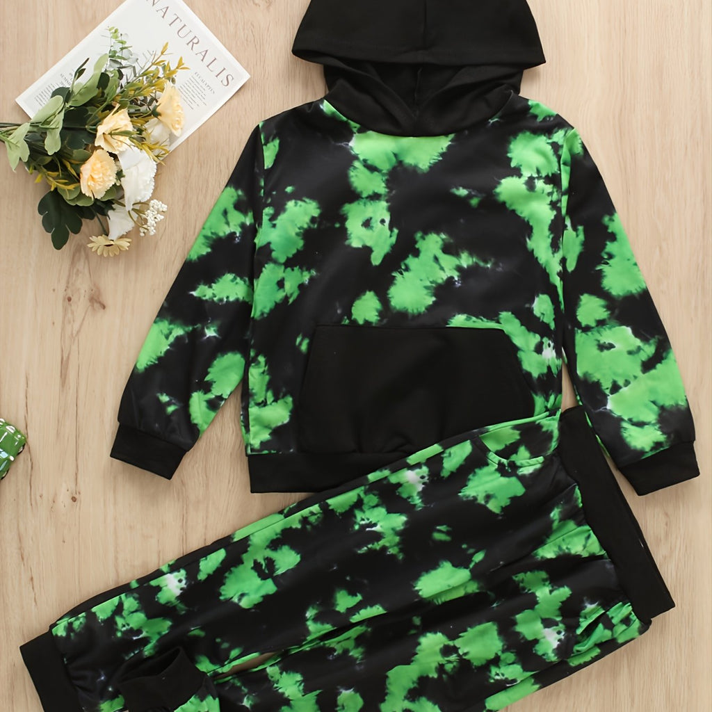 Toddler Baby Boys Tie Dye Printed Long Sleeve Sweatshirt Hoodie Tops And Pants