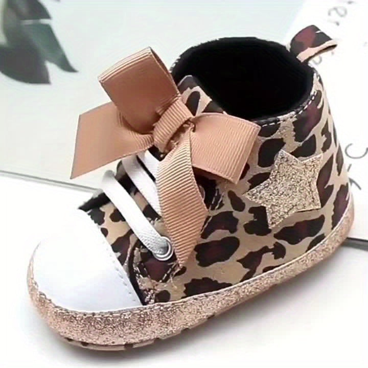 Infant Baby Gils Canvas Shoes, Soft-soled Non-slip High Top First Walker Shoes With Bow Decor