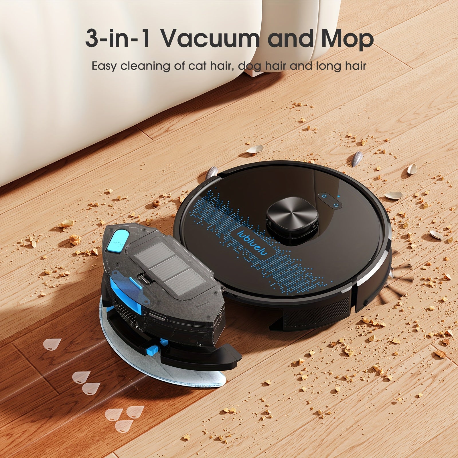 Robot Vacuum Cleaner And Mop Combo 4500Pa, Lubluelu SL60Ultra Robotic Vacuum, 150Mins Max, 56dB, 24 No-Go Zones For Pet Hair Carpets Floor