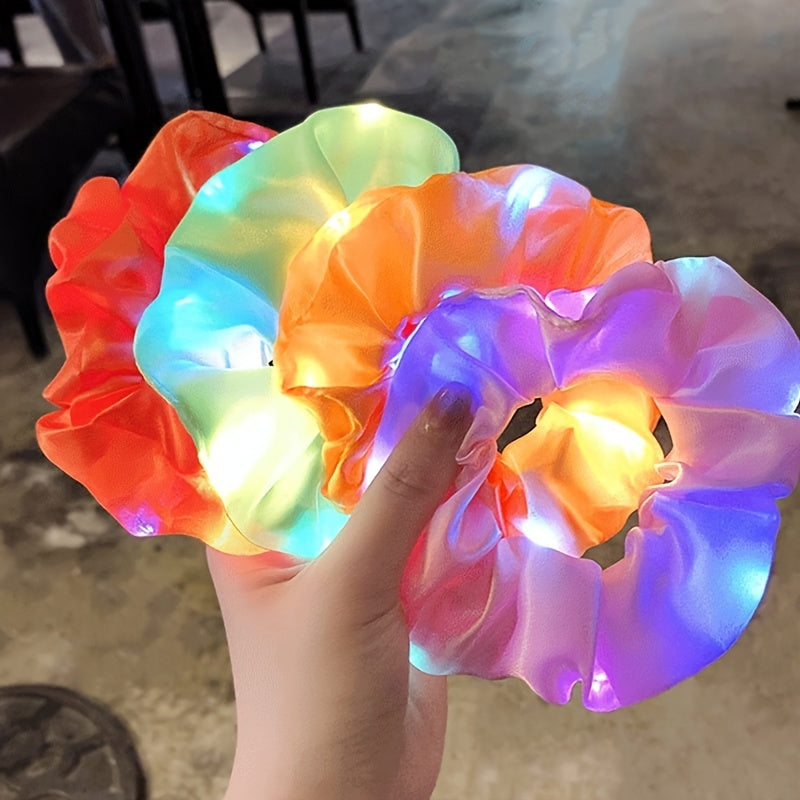 Women LED Luminous Scrunchies Ponytail Headwear Elastic Hair Tie Solid Color Party Hair Accessories For Music Festival