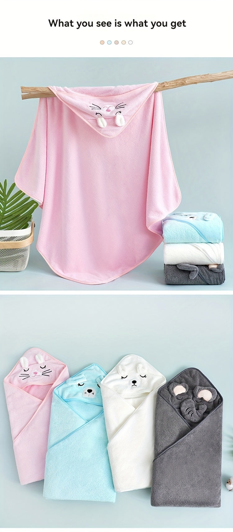 Cute Cartoon Design Baby Bath Towel & Hooded Bathrobe - Super Soft & Water Absorbent Microfiber For 0-2 Year Olds