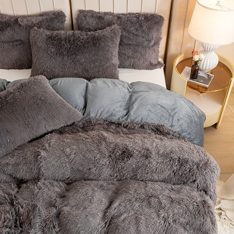 [Plush Duvet Cover Set] 3pcs Multicolor Plush Duvet Cover Set - Soft And Warm Bedding For Bedroom, Guest Room, And Dorm Decor