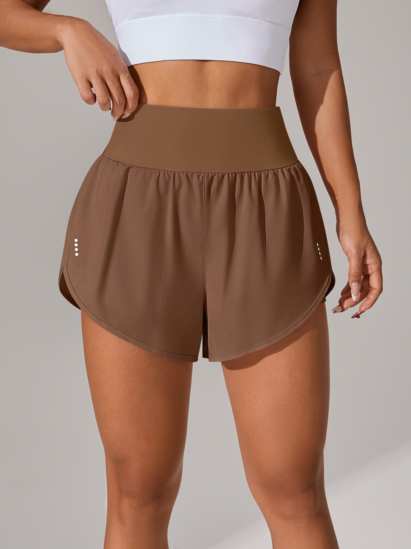 [Yoga Activewear] Women's Light Blue Yoga Shorts - Casual & Loose-Fit, High-Waisted with Ruffle Detail, Stretchy Polyester-Elastane Blend, Machine Washable, Perfect for Spring/Summer/Fall