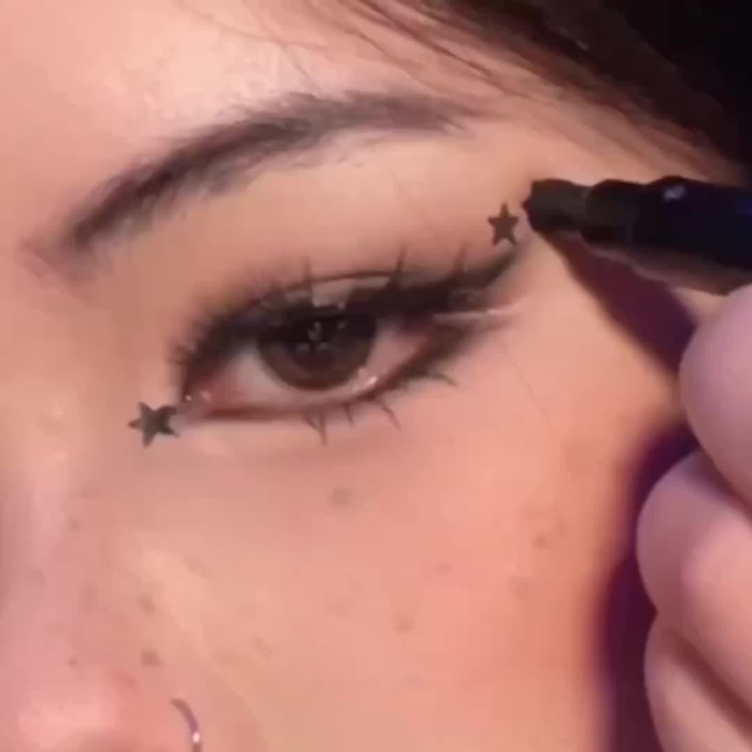 PECOLOVERS Double Head Waterproof Liquid Eyeliner Moon Star Heart Shapes Tattoo Stamp Quick Dry Eye Liner Pencil Makeup Tool, Quickdry Liner, Creative Eyeliner Design, Smooth Application, Highprecision Tip, Makeup Stamp, Dual