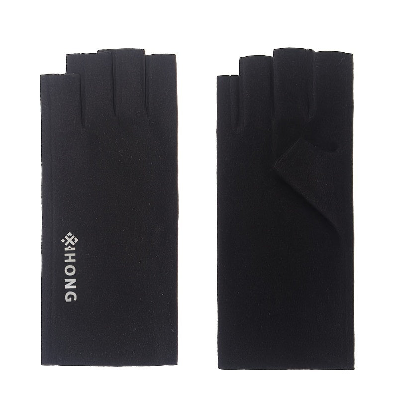 Fleece Coldproof Self-heating Gloves Solid Color Stretch Half Finger Touch Screen Gloves Winter Warm Women's Gloves