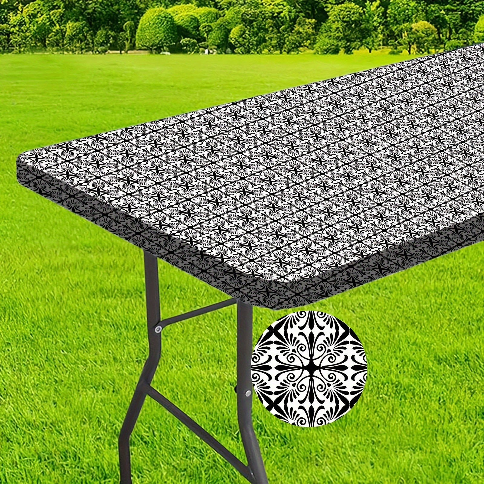 Washable 6ft Outdoor Table Cover with Elastic Edges - Perfect for Camping, Picnics, and Garden Parties - Durable Polyester, Navy Blue
