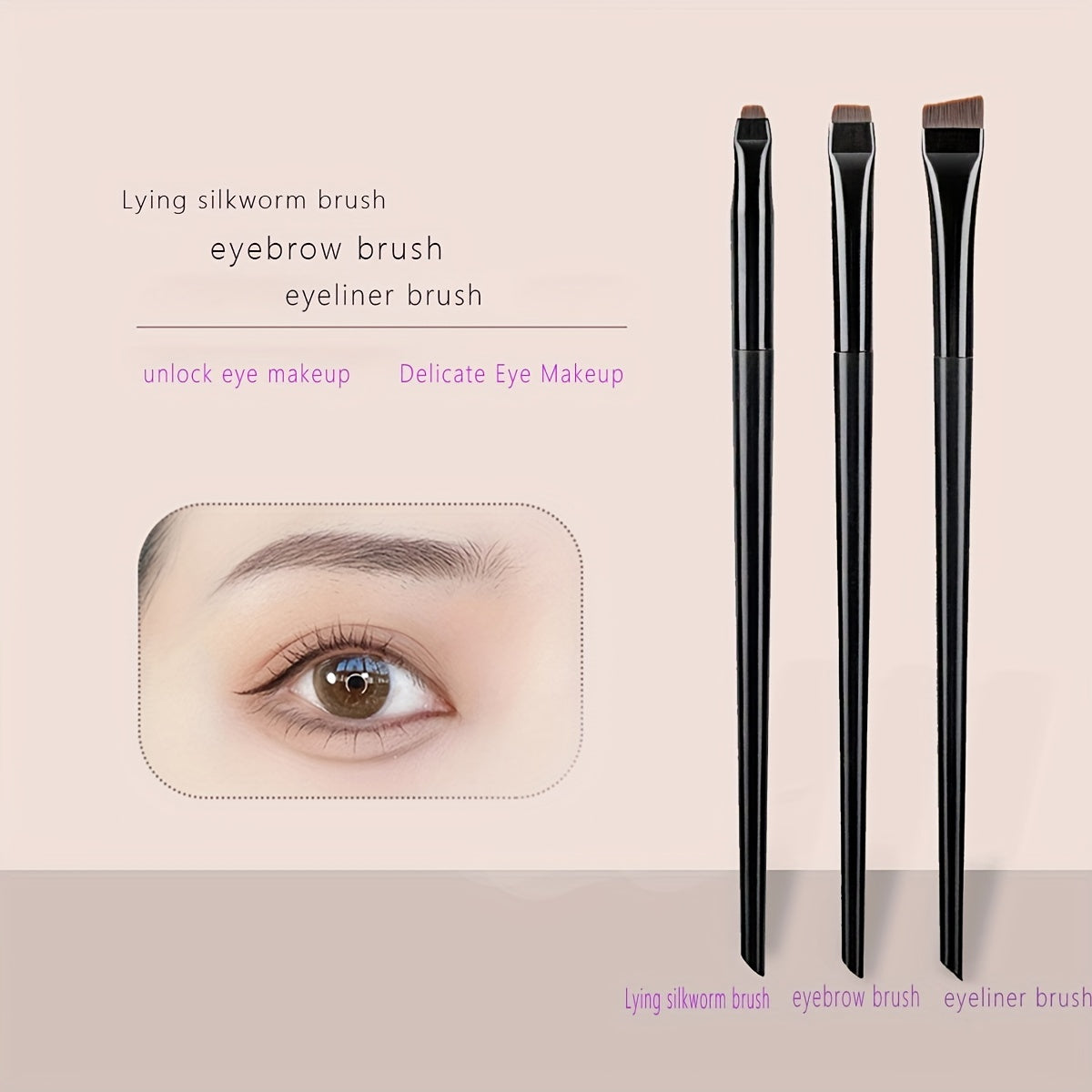 3Pcs Ultra-Thin Eyebrow Brush Set - Angled Precision Eyeliner Makeup Brushes, Synthetic Bristles Slanted Eye Brow Tinting Kit
