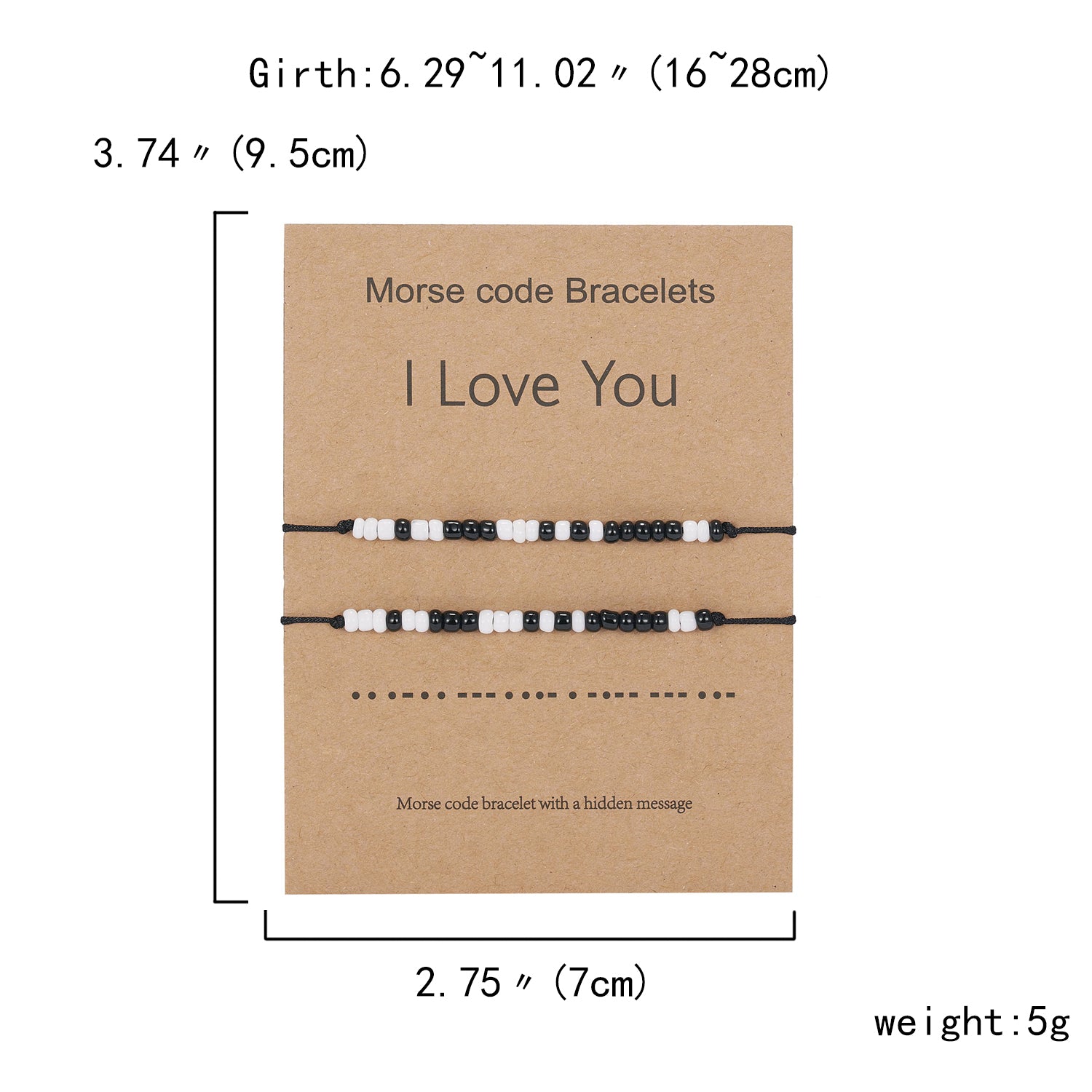 I Love You 2pcs/set Morse Code Black And White Rice Beads Woven Adjustable Couple Bracelets