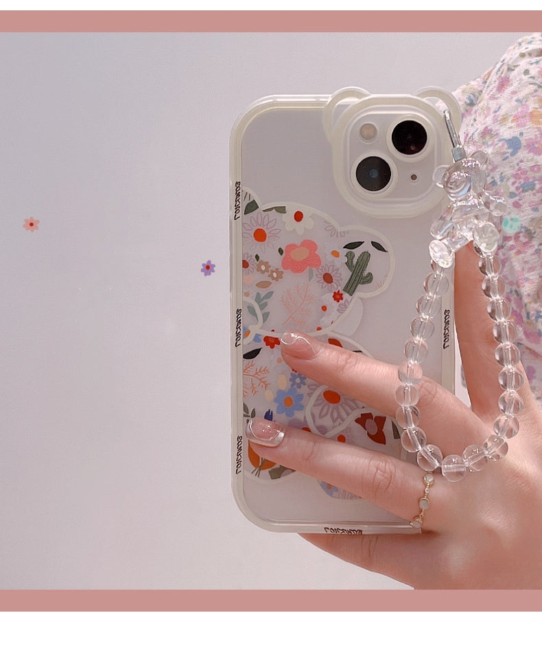 Transparent Phone Case with 3D Bear Ear Flower Design, Compatible with Iphone Models 13, 11, 14 Pro Max, 12, XR, X, XS, And 7, Offering Soft