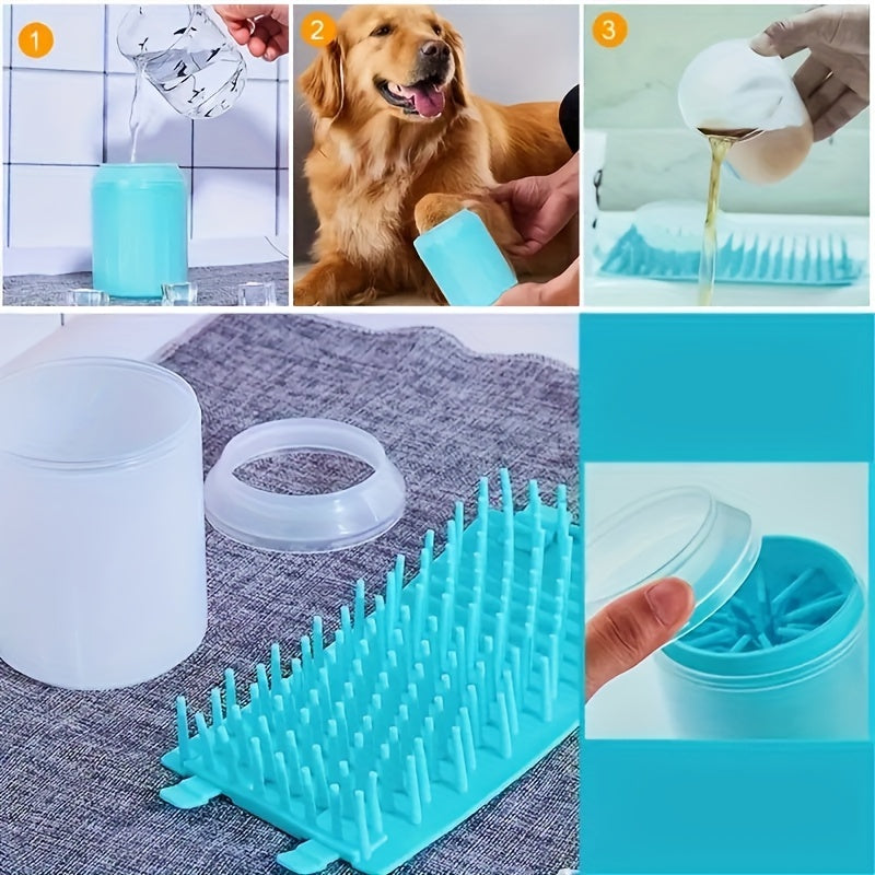 Portable Soft Silicone Pet Paw Cleaner Cup with Brush - Turquoise & Black Dog & Cat Paws Washing Cup, Non-Slip Base, Easy-Clean Durable Design for Indoor/ Use, Dirt & Debris Remover for Paws Before/After Walks, Dog Grooming,