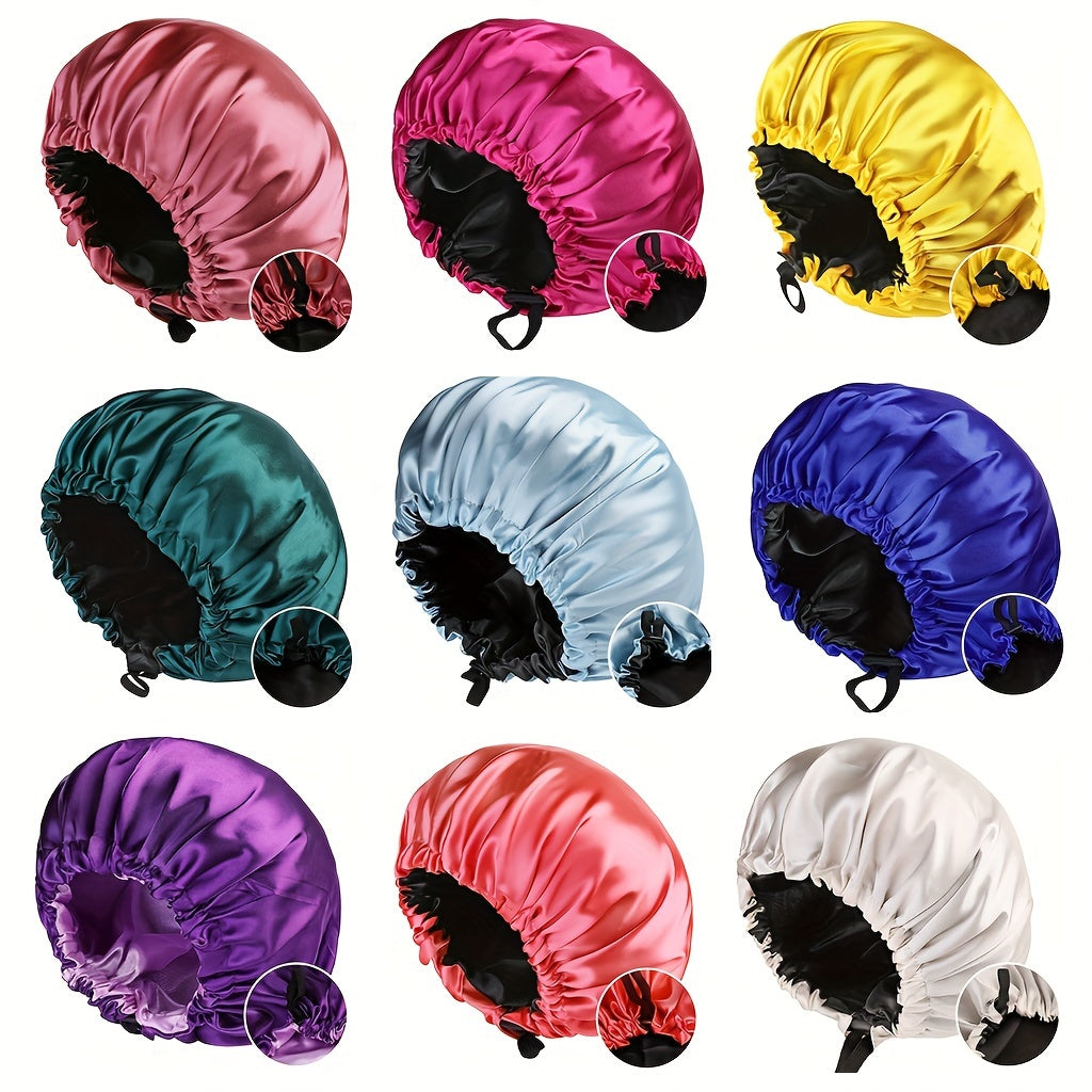 Satin Bonnet For Sleeping Adjustable Bonnet For Curly Hair Bonnets Double Layer Large Satin Lined Sleep Cap For Women