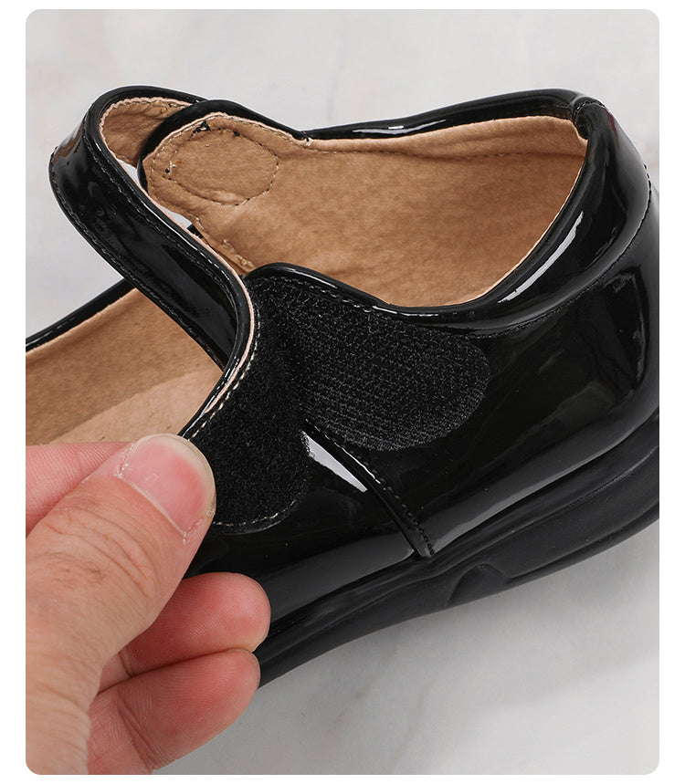 Girls' Black Mary Jane Shoes with Bow Detail - Non-Slip Synthetic Faux, Ideal for Performances & School Uniforms