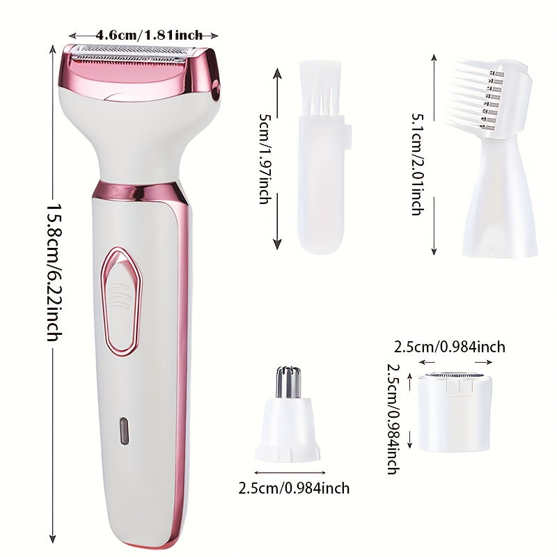 [Mother's Day Gift] 4-in-1 Rechargeable Electric Razor for Women Face, Nose, Legs, Underarm, Bikini Trimmer, Women's Electric Shaver Painless Grooming Kit - Portable USB Charging