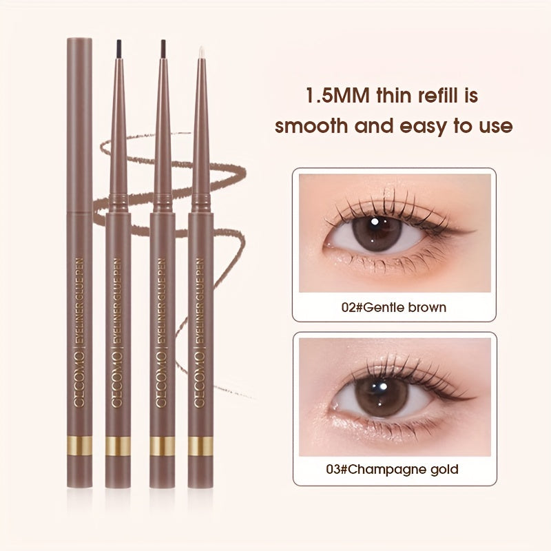 Brown Long-Wearing Fine Tip Eyeliner Pencil - Smooth, Pearly Shiny, Waterproof, Smudge Proof, Transfer-Proof - Easy to Use, Brightening, Under Crease Makeup Stick for a Flawless Look