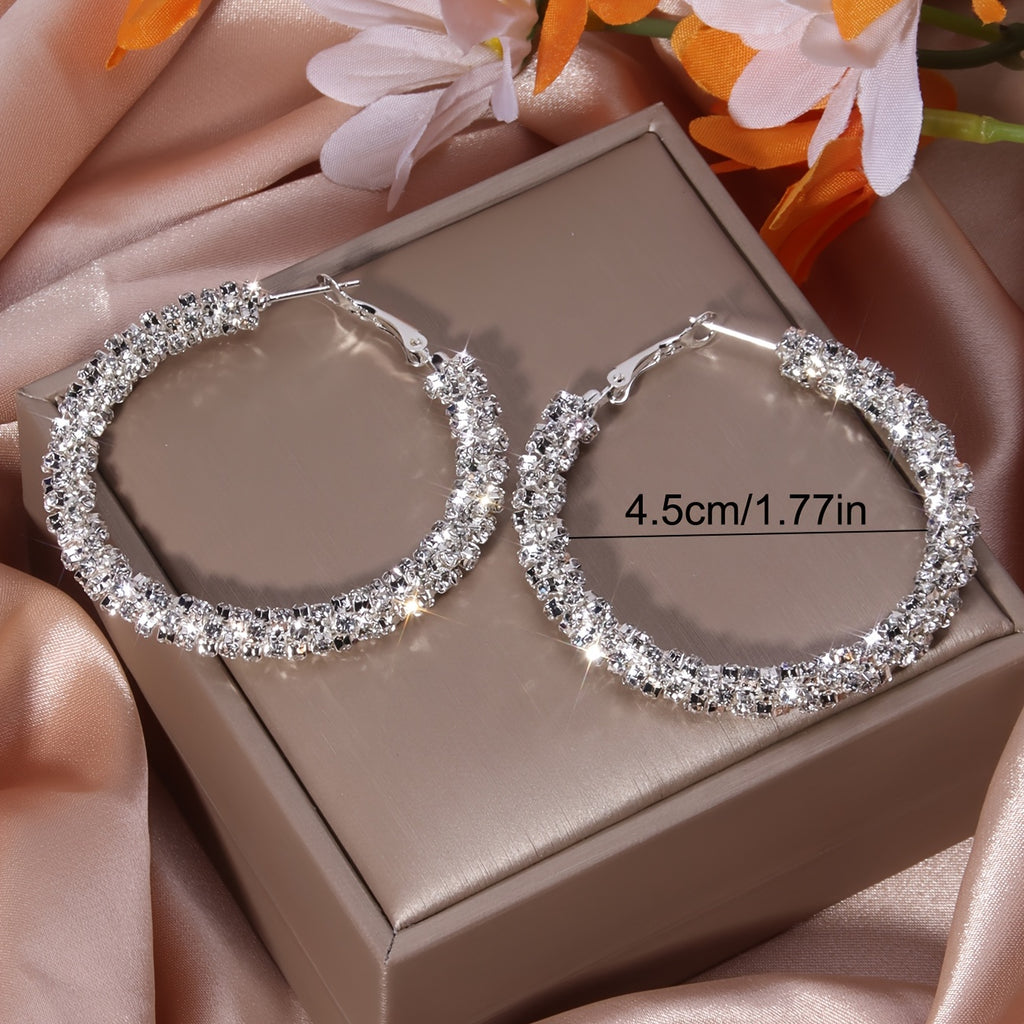 Large Full Rhinestone Hoop Earrings Silver Plated Delicate Jewelry Party Holiday Gift For Women