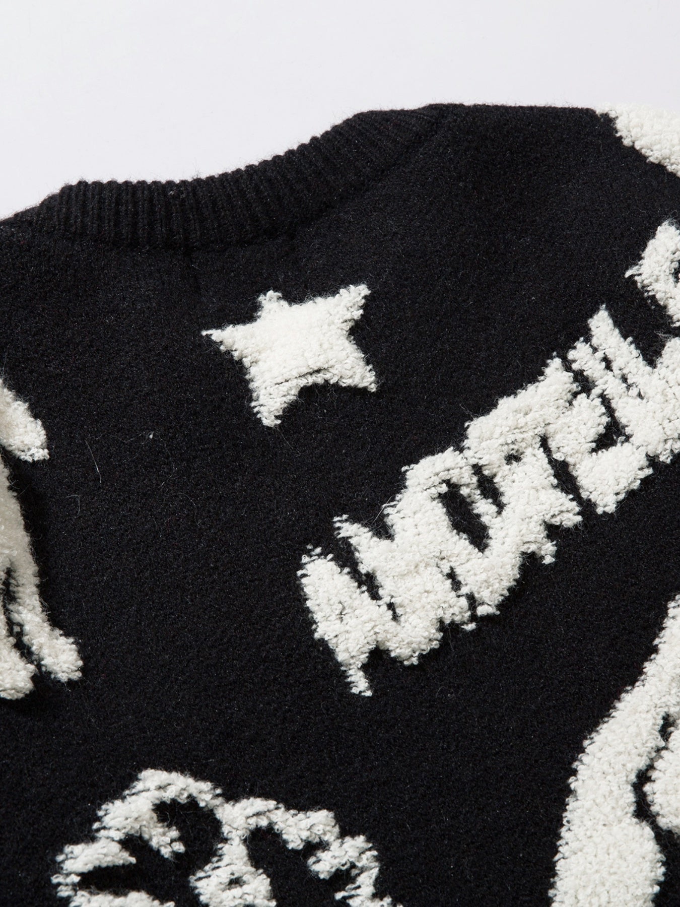 YWFG Cute Knitted Cute Rabbit & Wealth Chenille Embroidery Sweater, Men's Casual Warm Crew Neck Pullover Sweater For Men Fall Winter