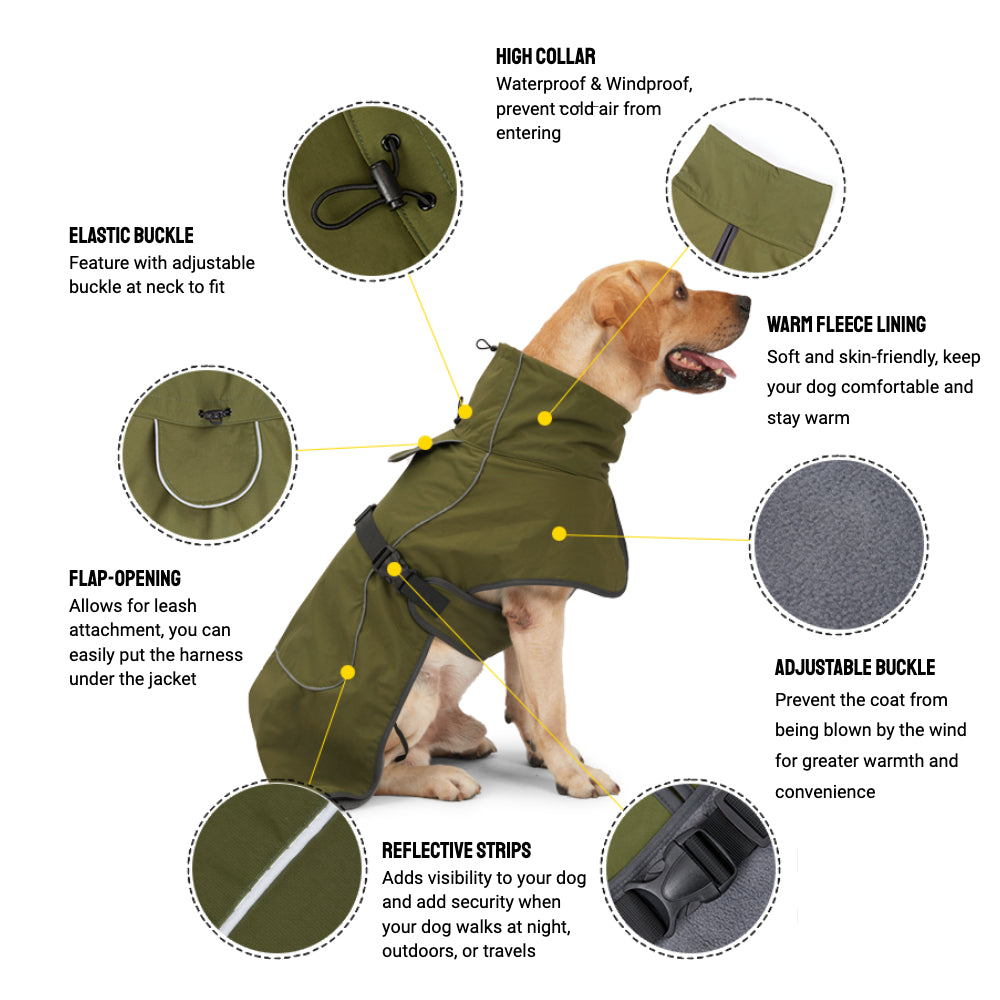 Double-Layer Winter Dog Jackets, Dog Coats For Large Dogs In Winter, Dog Raincoat - Waterproof Dog Clothes Christmas Gift