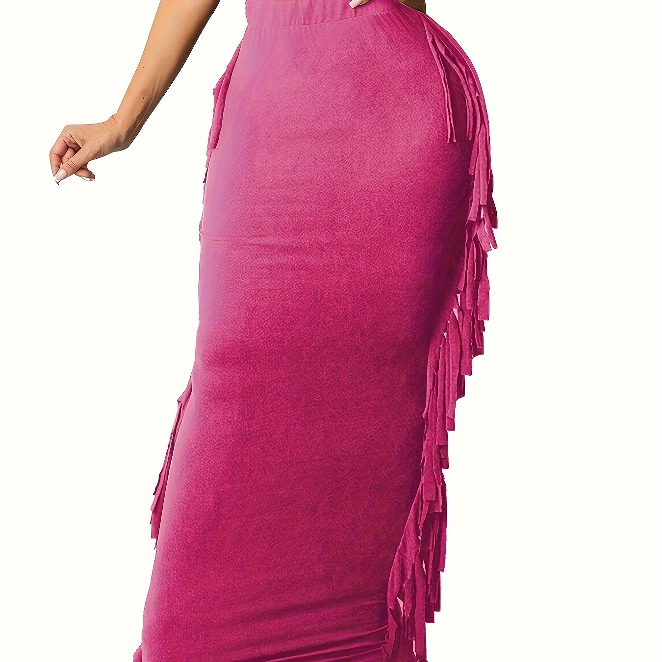 Black Elastic Waist Sides Tassel Maxi Skirt