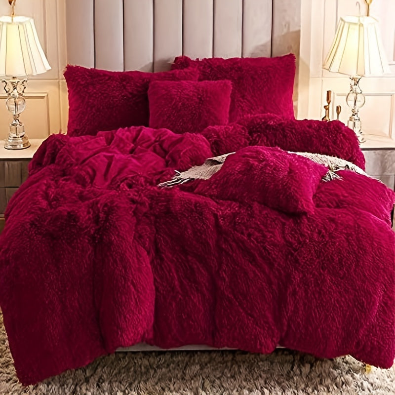 [Plush Duvet Cover Set] 3pcs Multicolor Plush Duvet Cover Set - Soft And Warm Bedding For Bedroom, Guest Room, And Dorm Decor