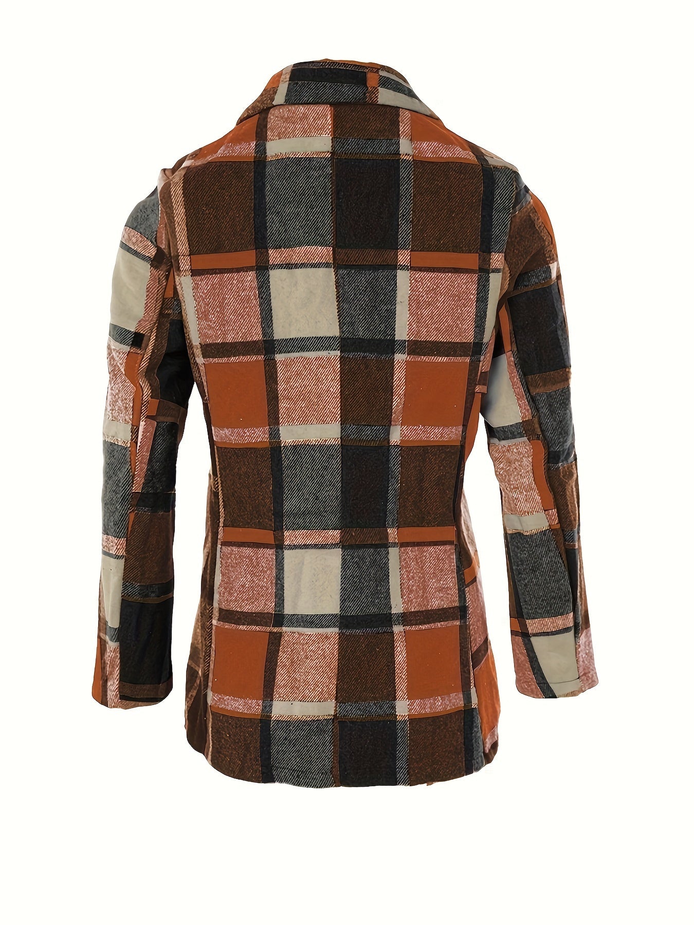 Plaid Button Down Long Sleeve Lapel Coat, Fashion Winter Blazer, Women's Clothing