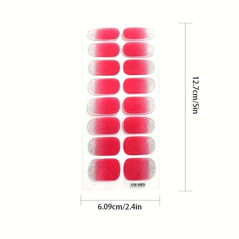 Glitter Gradient Nail Art Stickers - Self-Adhesive Nail Strips for Women - Full Coverage Nail Decals for a Stunning Manicure