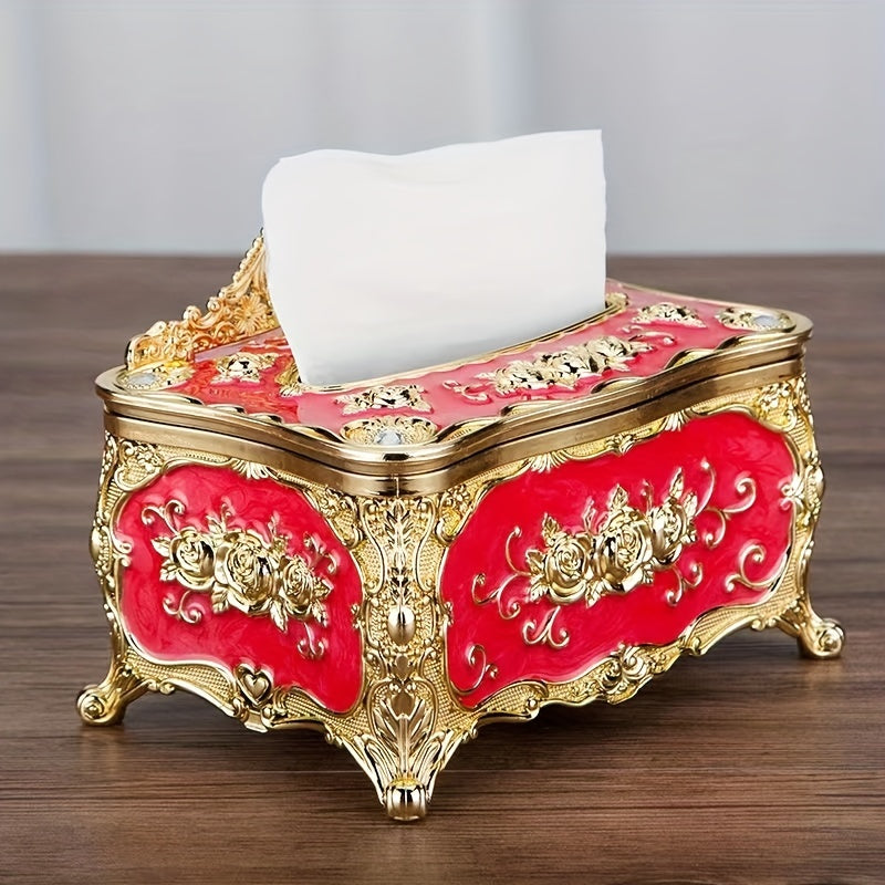 1pc Rose Crown Embossed Tissue Box - Luxurious Elegant Design Tissue Holders, Paper Holder, Napkin Holder - For Home, Living Room, KTV, Hotel, Bar, Club, Toilet, Bath - Perfect Gift for Housewarming & Wedding