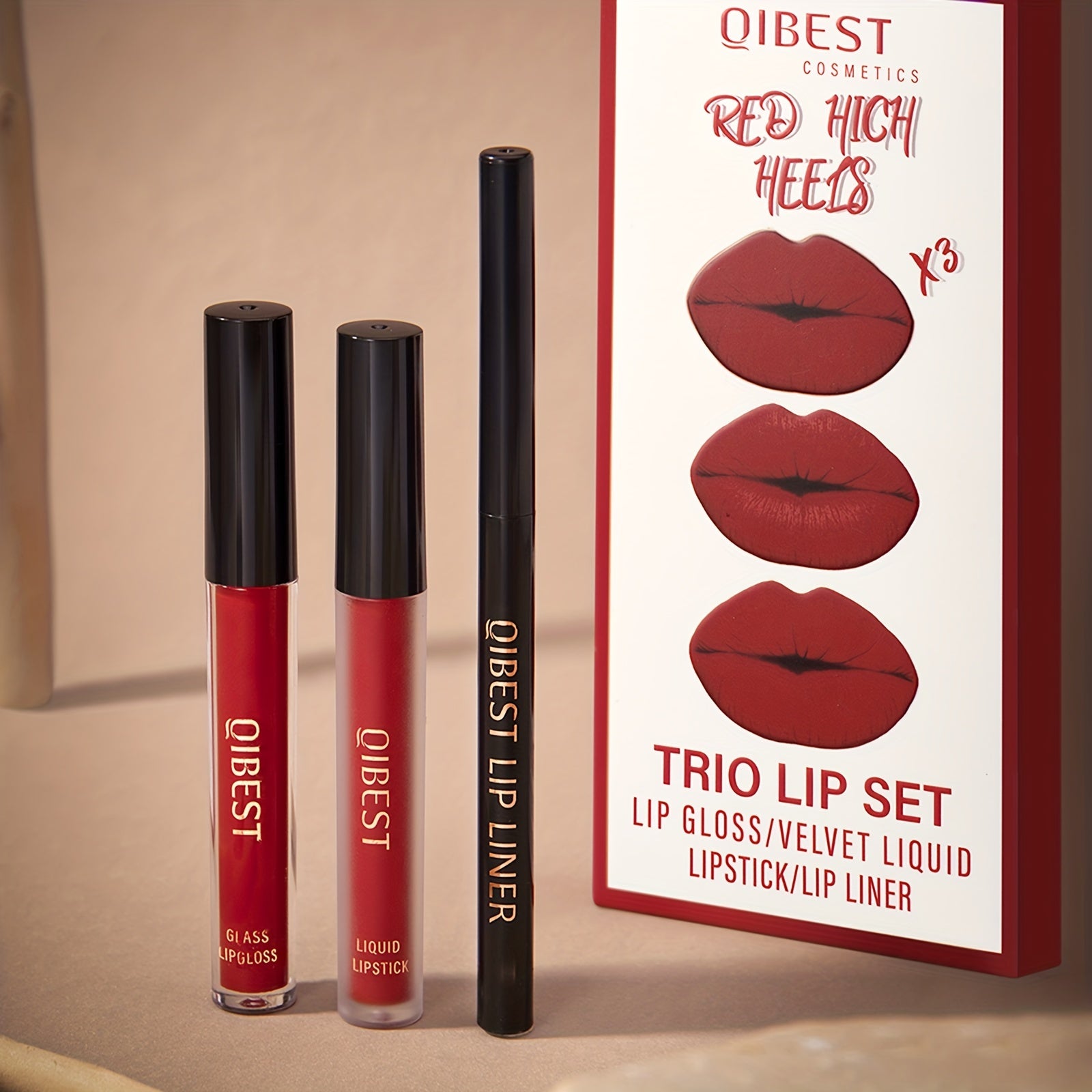 Lip Liner, Lipstick And Lip Gloss Trio Set, Matte Liquid Lipstick + Matching Lip Liner + Lip Gloss Nude Velvety Lipstick Makeup Kit Gift Set, Waterproof Long Lasting, Contains Plant Squalane Formula