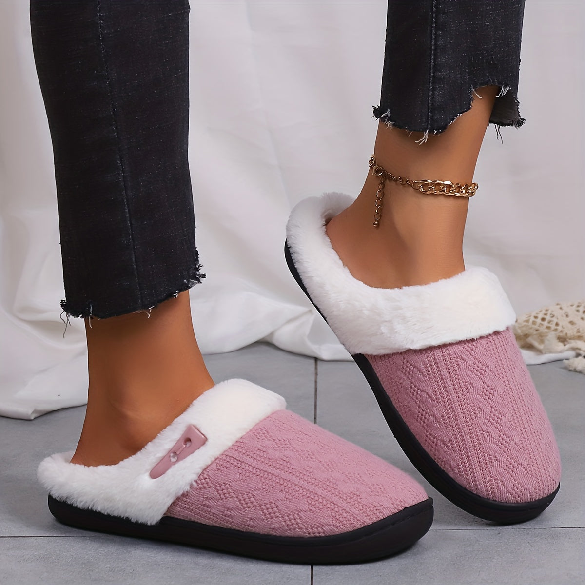 Women'S Plush Slippers - Winter Warm Soft Indoor/Outdoor House Shoes with Plush & TPR Sole, Soft Fabric Upper & Cushioned Insole - All-Season Cozy Slip-Ons in, Indoor Footwear, Minimalist Design, Comfortable Footwear, Stylish