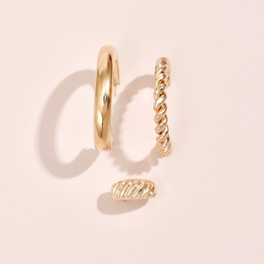 Punk Chunky Hoop Earrings 3pcs/set 14K Plated Alloy Round Circle Hoop Earrings For Women Jewelry