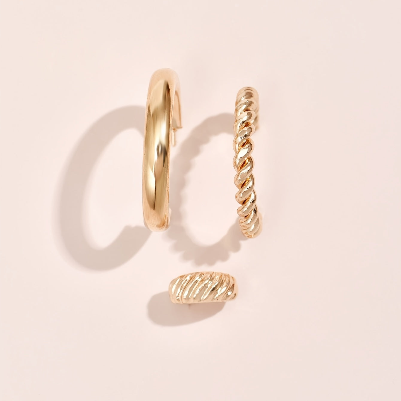 Punk Chunky Hoop Earrings 3pcs/set 14K Plated Alloy Round Circle Hoop Earrings For Women Jewelry