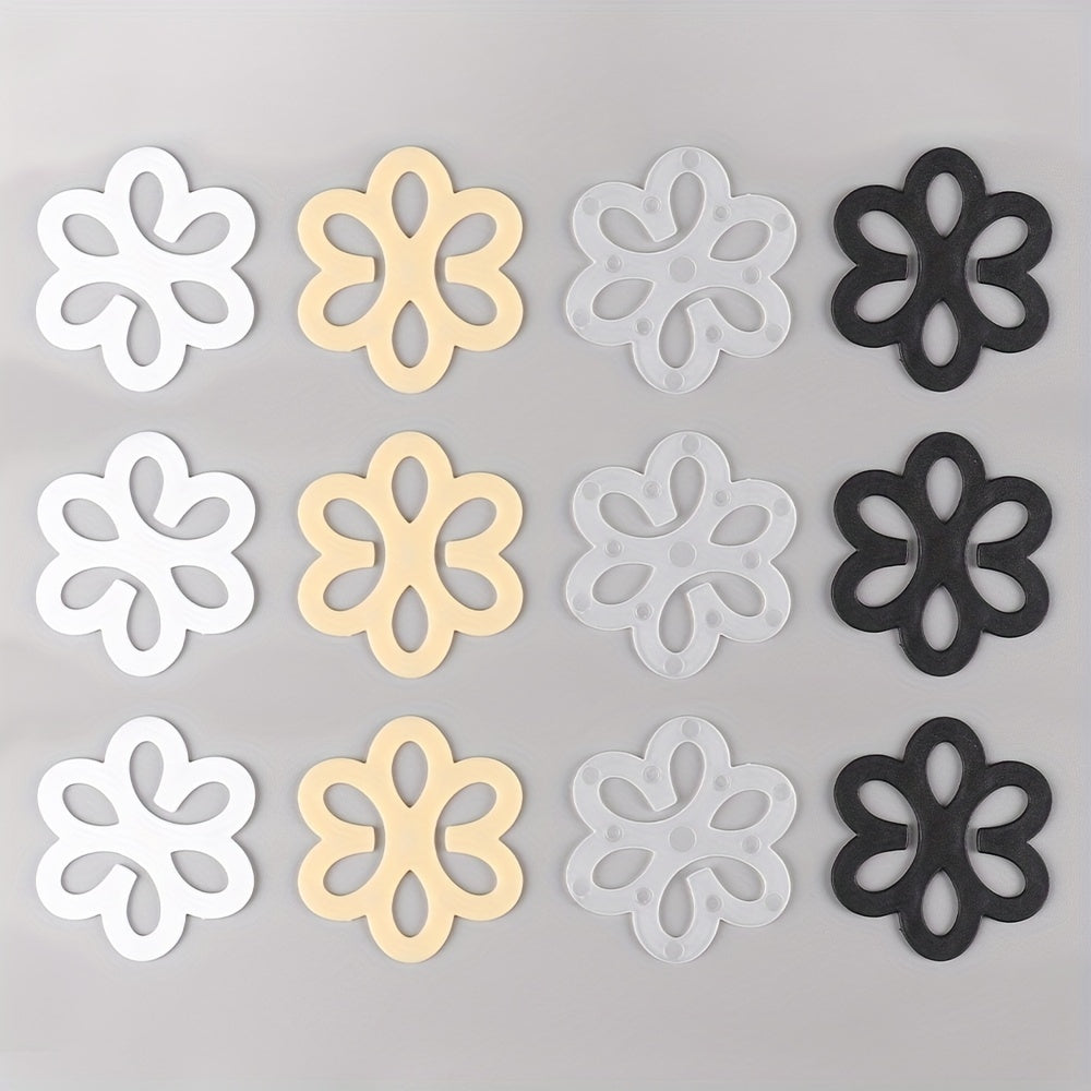 4pcs Invisible Bra Strap Clips - Flower-Shaped, Non-Slip Concealers in Beige, Black, White, Gray - Secure Cross-Back Shoulder Fasteners for Women's Lingerie, Lingerie Accessories | Decorative Bra Clips | Nylon Strap Clips