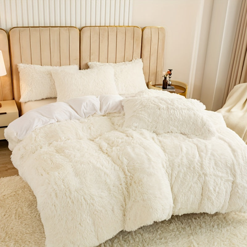 [Plush Duvet Cover Set] 3pcs Multicolor Plush Duvet Cover Set - Soft And Warm Bedding For Bedroom, Guest Room, And Dorm Decor