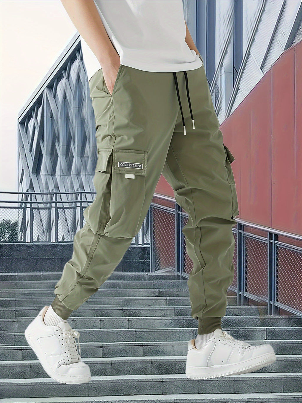 Trendy Men's Casual Cargo Pants With Pocket, Men's Outfits For Spring And Autumn