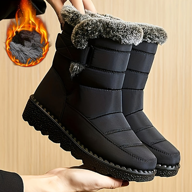 Faux Fur Waterproof Anti-slip Winter Boots, Warm Plush Inner Thick Sole Ankle Boots, Women's Snow Boots