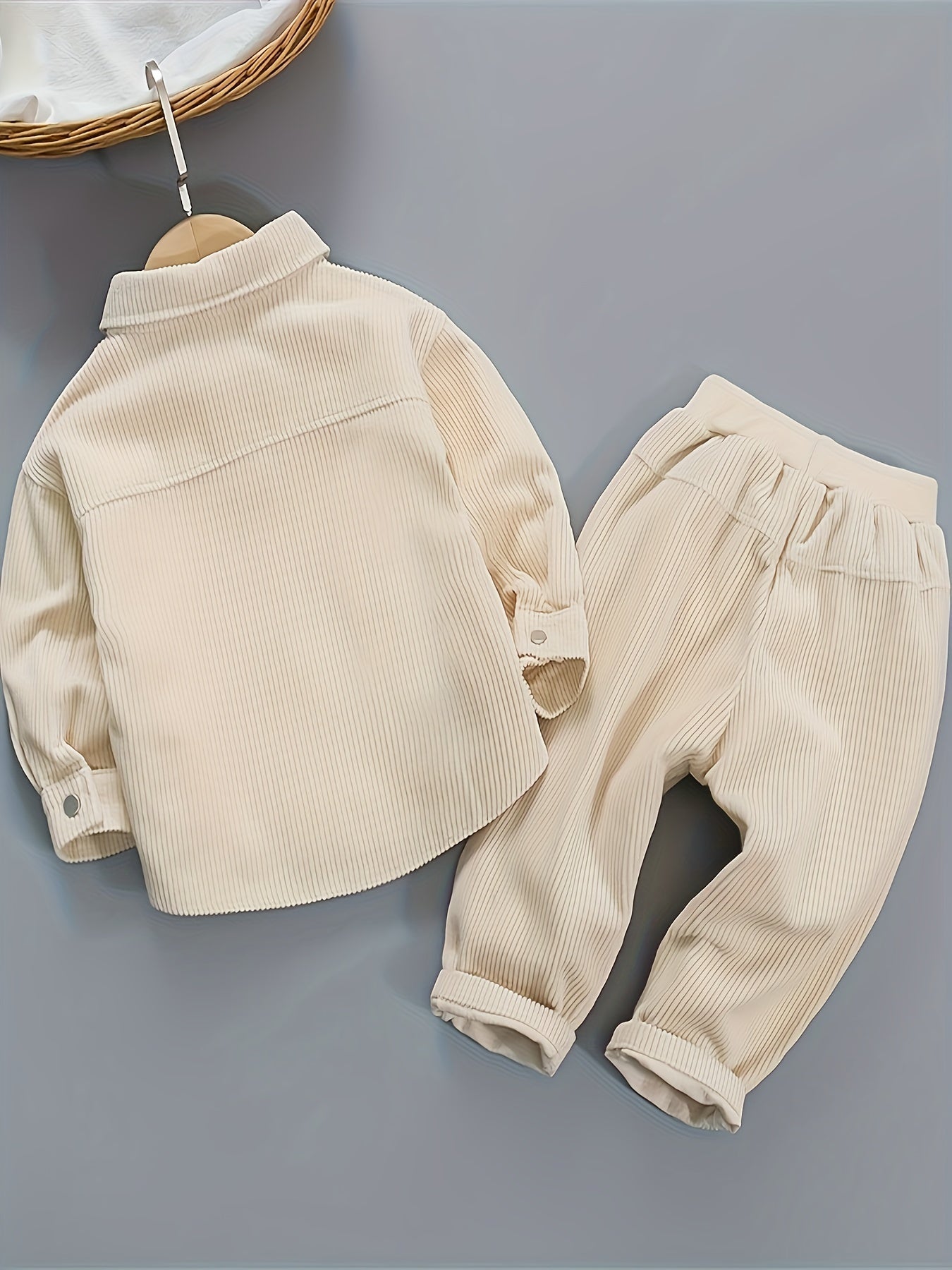 Spring And Autumn Boys Simple And Fashionable Solid Color Corduroy Two Piece Set, for Outdoor