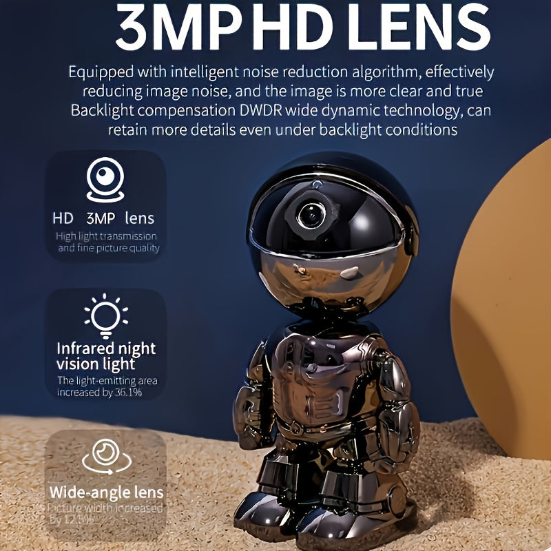 3MP HD Smart Robot Security Camera with 360° Night Vision, Two-Way Audio, Motion Detection & Wi-Fi - Indoor/Outdoor Wireless Pet & Home Surveillance System, 1296P HD Video, App-Controlled Robot Camera for Bedroom, Living Roo