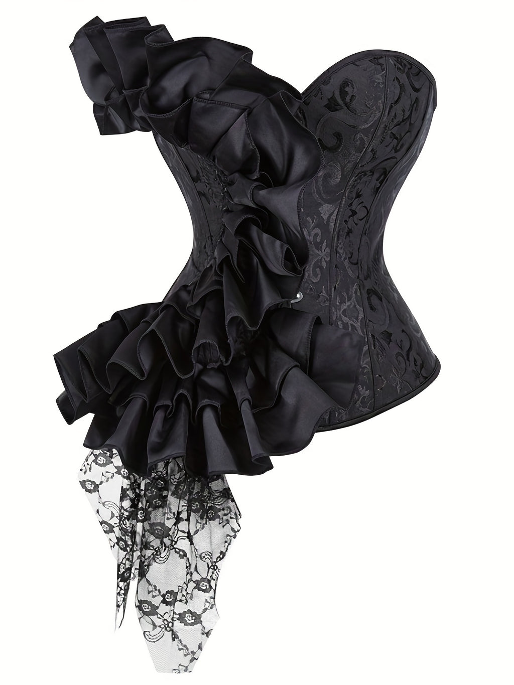 Ruffle Strapless Corset Bustier, Tummy Control Lace Up Jacquard Body Shaper, Women's Lingerie & Shapewear