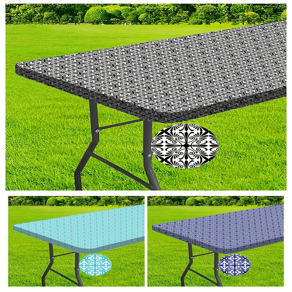Washable 6ft Outdoor Table Cover with Elastic Edges - Perfect for Camping, Picnics, and Garden Parties - Durable Polyester, Navy Blue