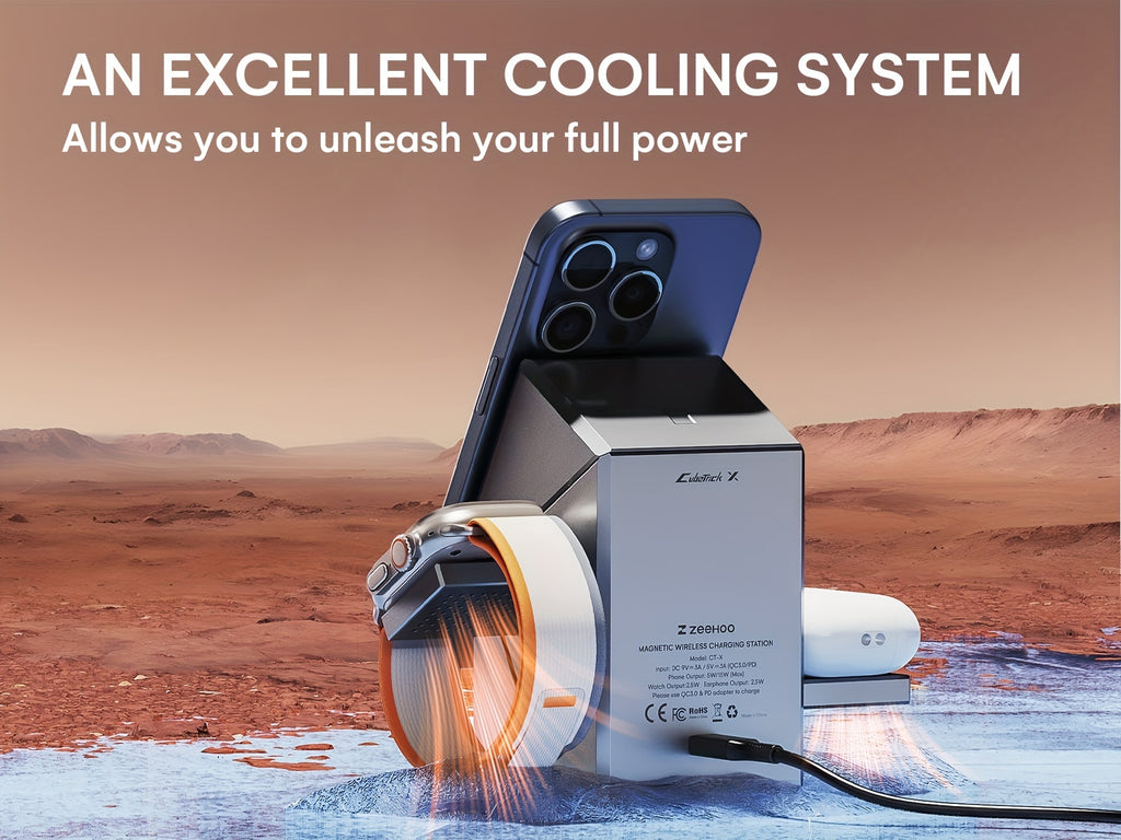 ZEEHOO CubeTrick-X 3-in-1 Magnetic Wireless Charging Station With 30W Charger, All-in-One Charger For IPhone 15 14 13 12, For Samsung S24/S24/S22/S21, For Pixel, For Apple Watch & Smart Watch, For AirPods & Earbuds, 15W Qi2 F